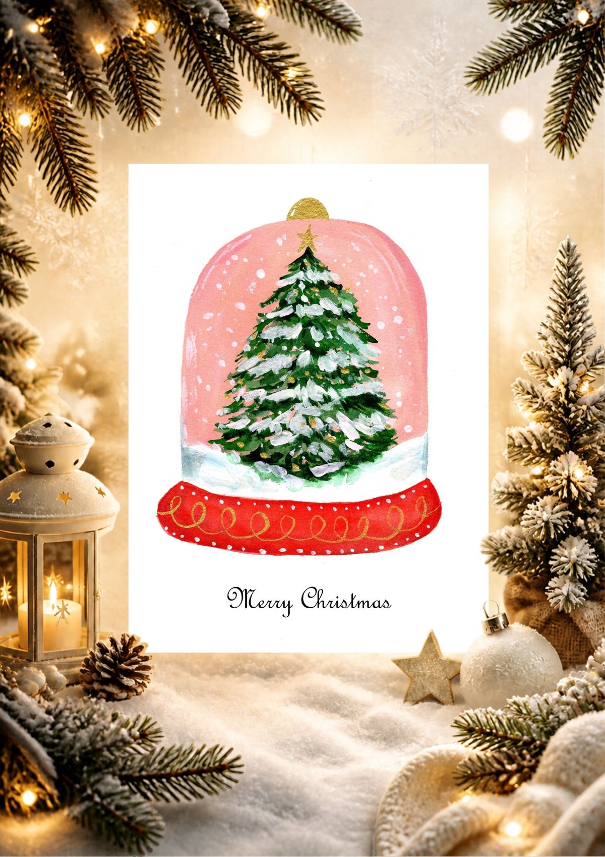 Blush Snow globe Christmas card